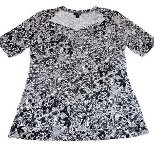 Top Black-White short sleeve Stretchy Jersey Knit spring summer blouse shirt